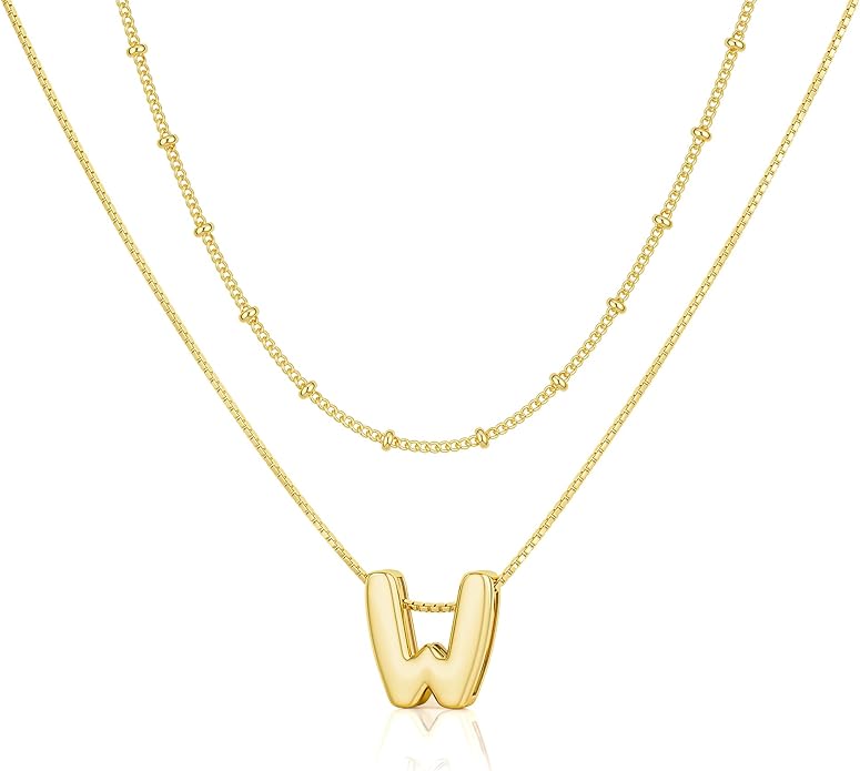 Initial 14K Gold Plated Necklaces for Women, Layered Bubble Letter A-Z Necklace Pendant Choker Necklaces for Women Trendy Monogram Name Necklace Personalized Jewelry for Women