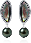 Genunie Tahitian Black Pearl Earrings, 9-11mm AAAA Natural Ocean-Grown Pearls with Sterling Silver Moissanite Earring, Anniversary Wedding Birthday Christmas Gift for Wife Mom Daughter, Women Jewelry