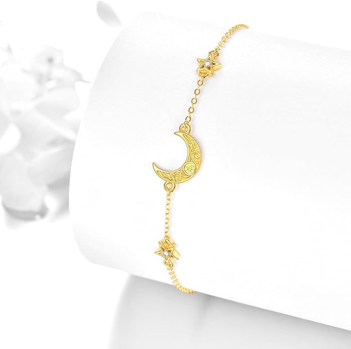 KECHO 14k Yellow Gold Butterfly/Dragonfly/Frog/Sunflower/Daisy/Tree of life/Moon/Clover Bracelet Anklet for Women