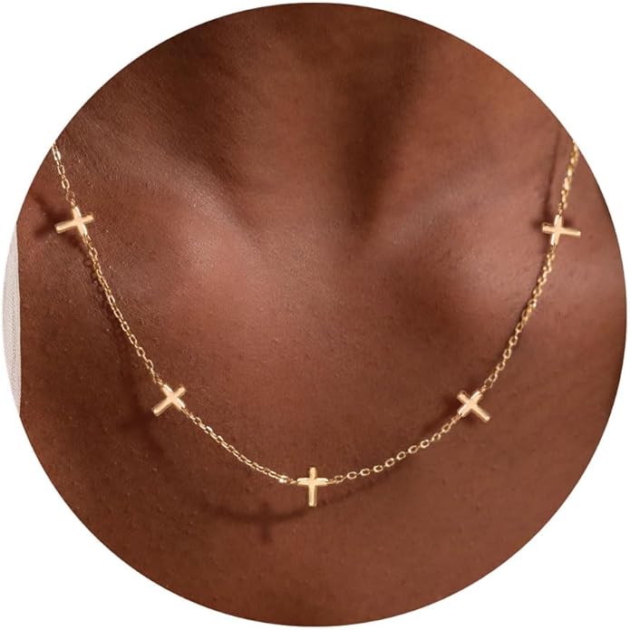 VRIUA Necklaces for Women - 14K Gold/Silver Plated Dainty Chain Necklace with Five Charms: Diamond, Bow, Snowflake, Cross, Flower, Clover, Butterfly, Heart, Star of David, and Star Trendy Jewelry