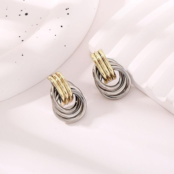 14K Gold Plated Knot Earrings for Women Gold Silver Earrings Heart Link Drop Dangle Earring Chunky Golden Knotted Statement Jewelry