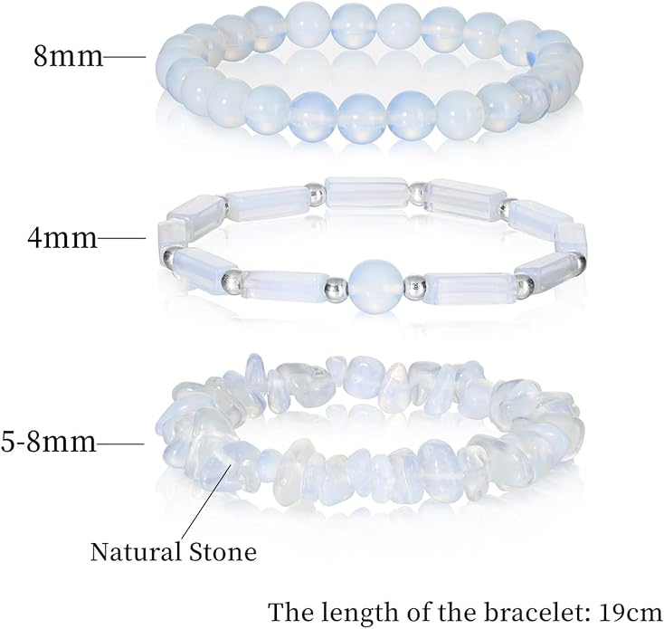 3Pcs Natural Stone Bracelets for Women 8mm Crystal Beaded Bracelets Handmade Stretch Bracelet Healing Crystal Jewelry for Women