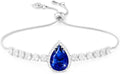 Linawe Crystal Imitation Diamond Rhinestone Charm Bracelets for Women, Gold/Silver/Rose Gold Adjustable Chain Bracelet, Teardrop Birthstone Cubic Zirconia Prom Costume Wedding Jewelry