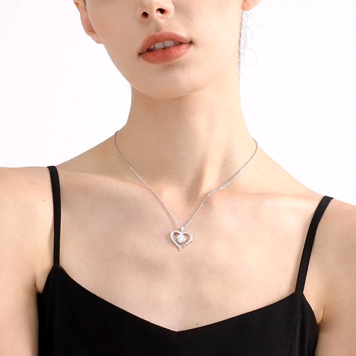 Moissanite Heart Necklaces for Women, 1-3 Carat Moissanite 925 Sterling Silver Love Jewelry, Valentines Day Birthday Wedding Anniversary Engagements Gifts for Women Wife Girlfriend Mom Her