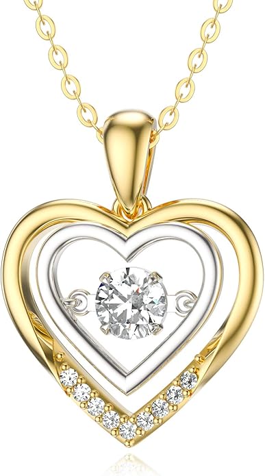 14k Gold Created Moissanite Heart Pendant Necklace for Women, Real Gold Anniversary Jewelry for Wife, Gifts for Her, 16-18 Inch
