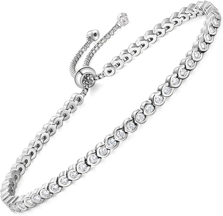 2mm/3mm Moissanite Adjustable Tennis Bracelet for Women, Authentic Solid 925 Sterling Silver, 5.5-7.5inch (14-19cm) with 2cm Extender Chain, Birthday Valentines Wedding Anniversary Ideal Gift for Her