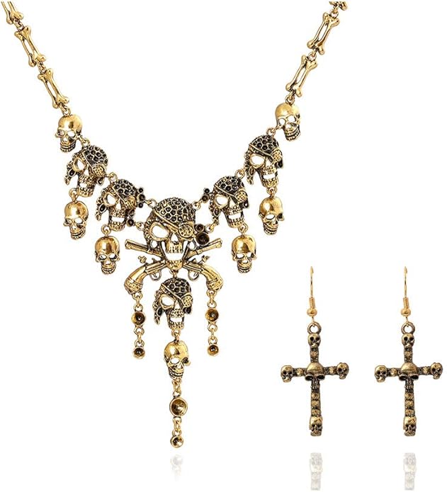 Jewelry Fashion Multi-Level Pirate Skull Tassel Charm Necklace Collar Bib for Women Horror Necklace Punk