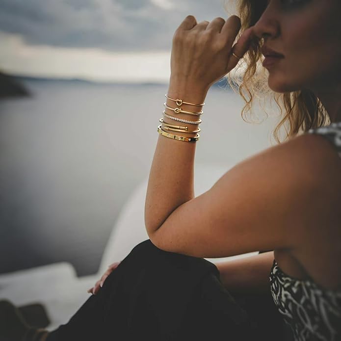 18 K Gold Plated Love Bangle Bracelet Stack Cuff Jewelry for Women Jewelry Set for Women Gift with Box