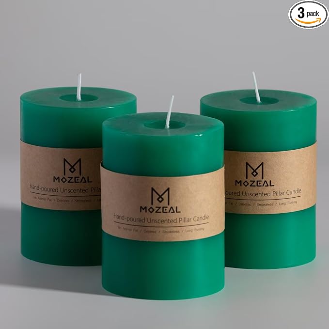 MOZEAL 3" x 4" Hand-Poured Unscented Candle, Dripless Pillar Candle Set of 3 by MOZEAL