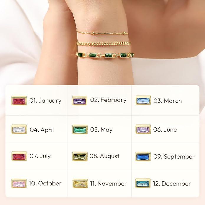 Gold Birthstone Bracelet for Women, 18K Gold Plated Layered Jewelry Bracelet Set, Womens Dainty Stackable Bracelets Link Paperclip Chain Valentines Day Gift for Wife Her