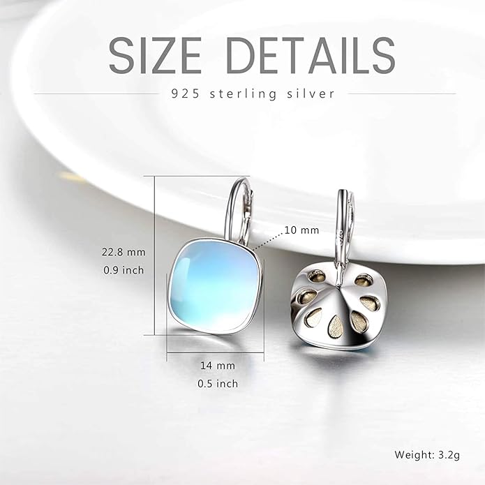 AOBOCO Sterling Silver Leverback Earrings Embellished with Crystals from Austria, Hypoallergenic Cushion Cut Square Crystal Earrings, Fine Anniversary Birthday Jewelry Gifts for Women