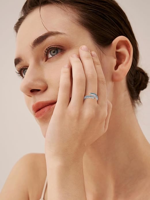 Turquoise/Moss Agate/Moonstone/Black Onyx/Lapis Lazuli/Labradorite/Tiger Eye Feather Ring 925 Sterling Silver Adjustable Ring Western Thumb Rings Vintage Jewelry Gifts for Women