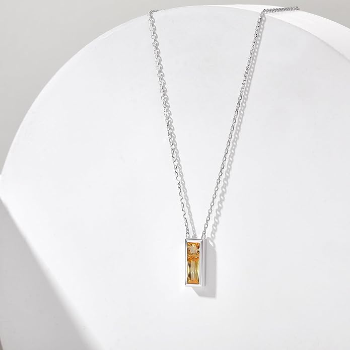 SUNFEEL Birthstone Necklace for Women, S925 Sterling Silver Necklaces with Square Cubic Zirconia Gemstone Necklace Women's Jewelry Anniversary Birthday Gifts for Women Mom Wife Her