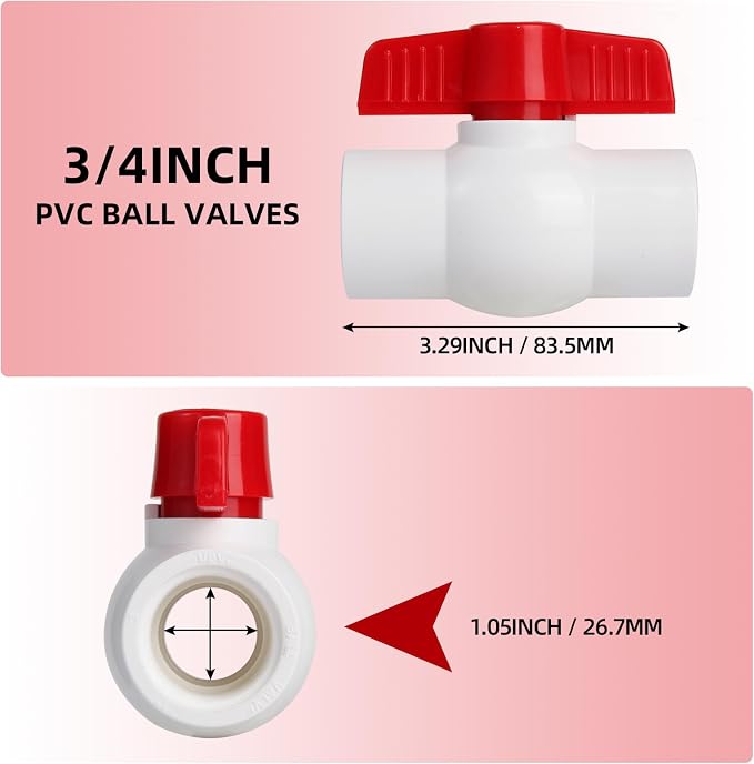 3/4'' PVC Ball Valves, PVC Valves 3/4 inch, Water Shut Off Valves, PVC Ball - Image 2
