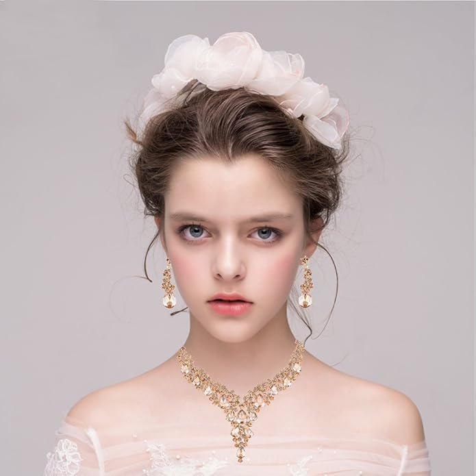 Wedding Bridal Bridesmaid Austrian Crystal Rhinestone Jewelry Sets Statement Choker Necklace Earrings Bracelets Sets for Wedding Party Prom