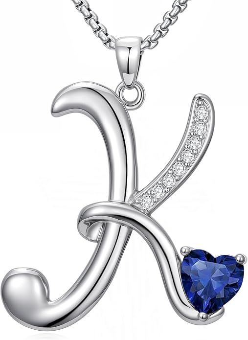 Valentines Day Gifts for Women Alphabet A to Z Initial Birthstone Pendant Necklaces for Women - 18k White Gold Plated Personalized Name Jewelry Valentine Mothers Day Birthday Gifts for Women Her Girlfriend
