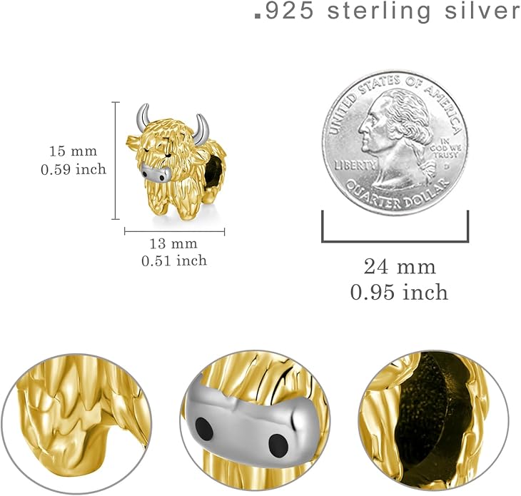 Highland Cow Charm 925 Sterling Silver Cow Charms for Bracelets Cow Jewelry Highland Cow Jewelry Gifts