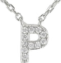 JTV Sterling Silver Initial Necklace for Women, 0.13 CTW White Cubic Zirconia Letter Pendant, Rhodium-Plated, Personalized Monogram Jewelry, Gift Box Included, 18”