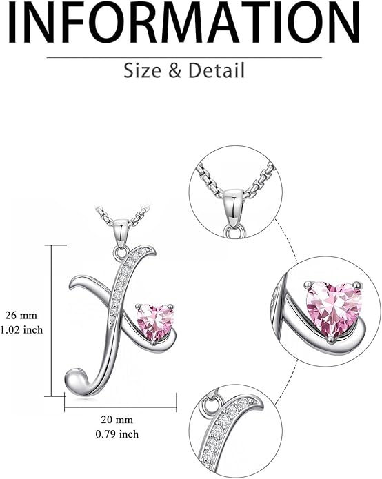 Valentines Day Gifts for Women Alphabet A to Z Initial Birthstone Pendant Necklaces for Women - 18k White Gold Plated Personalized Name Jewelry Valentine Mothers Day Birthday Gifts for Women Her Girlfriend