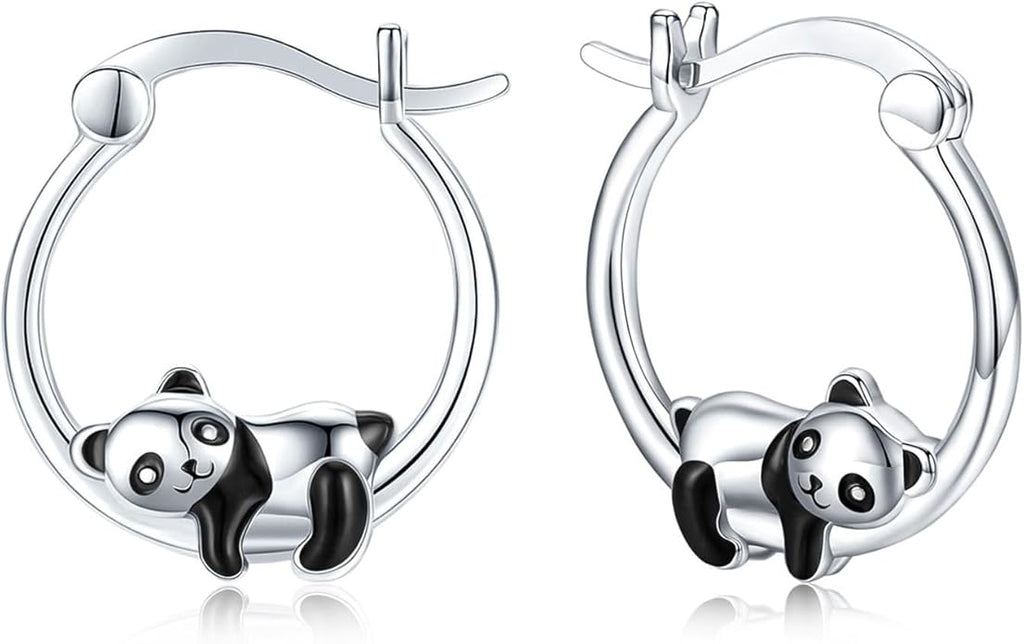 JUSTKIDSTOY Hypoallergenic Panda/Unicorn/Hummingbird/Dolphin Hoop Earrings for Women 925 Sterling Silver Animal Huggie Hoop Earrings Jewelry Gifts for Sensitive Ears