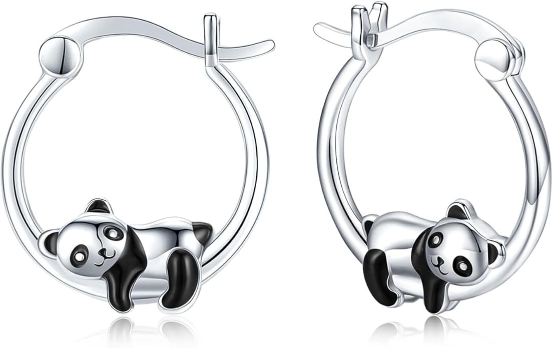 JUSTKIDSTOY Hypoallergenic Panda/Unicorn/Hummingbird/Dolphin Hoop Earrings for Women 925 Sterling Silver Animal Huggie Hoop Earrings Jewelry Gifts for Sensitive Ears