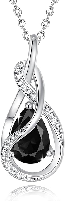 FANCIME TimelessTie Birthstone Necklace for Women White Gold Plated Sterling Silver Ribbon Design Jewelry Knot Pendant Fine Jewelry Gemstone Birthday Graduation Anniversary Valentines Day Gifts for Women Wife Mother Her
