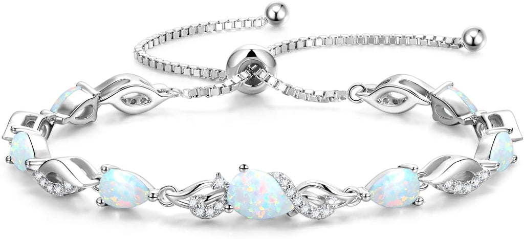FANCIME Birthstone Teardrop Tennis Bracelet for Women, Sterling Silver 9x7mm main Gemstone Bolo Adjustable Chain Bracelet Fine Jewelry Birthday Gifts for Women Mom Wife Her