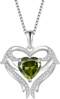 FJ Heart Angel Wings Pendant Necklace 925 Sterling Silver Birthstone Jewelry Gifts for Women