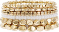 Gold Plated Beaded Bracelets for Women Trendy, 14K Gold Plated Stack Cross Pearl Gold Plated Bead Stretch Bracelets Set Elastic Hypoallergenic Bracelets Jewelry Gifts
