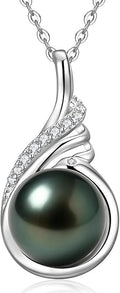 Genuine Tahitian Black Pearl Necklaces for Women, 9-12mm AAAA Seawater Pearl - Sterling Silver Moissanite Pendant, Wedding Anniversary, Birthday, Christmas Gift for Wife, Mom, Girlfriend, Fine Jewelry