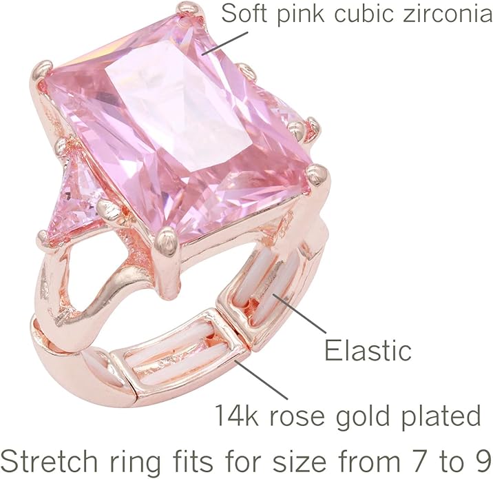 Lavencious Big Bold Radiant CZ Stones Stretch Rings for Women Size for 7-9