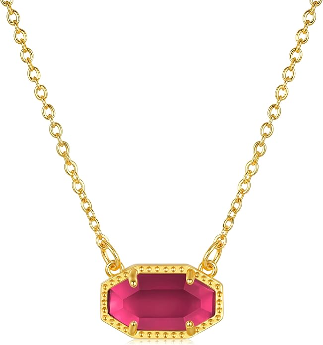 Birthstone Necklace for Women 14K Gold Plated Dainty Pendant Teen Trendy Stuff Jewelry Gift Chain 17+3 Inch