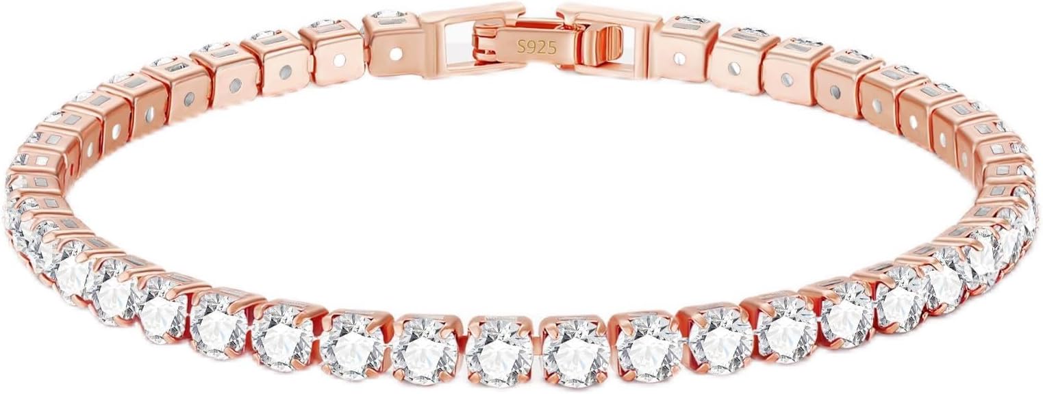 3mm/4mm Cubic Zirconia Classic Tennis Bracelet 14K Gold Plated/Silver Bracelets for Women Size 6.5-7.5 Inch