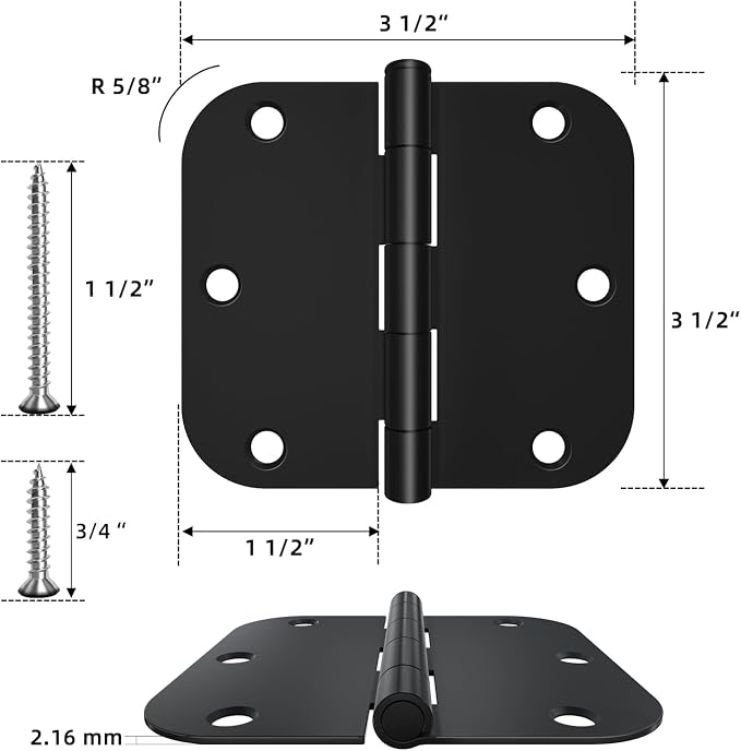HOSOM 36 Pack Matte Black Door Hinges 3.5 x 3.5 Inch, Interior 3 1/2 Inch Door - Image 2