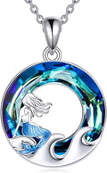 TOUPOP Sea Turtle/Mermaid/Dolphin/Shell/Starfish/Conch/Seahorse Necklace for Women Sterling Silver Ocean Pendant Necklace with Crystal Ocean Beach Charm Jewelry Birthday Christmas Gifts