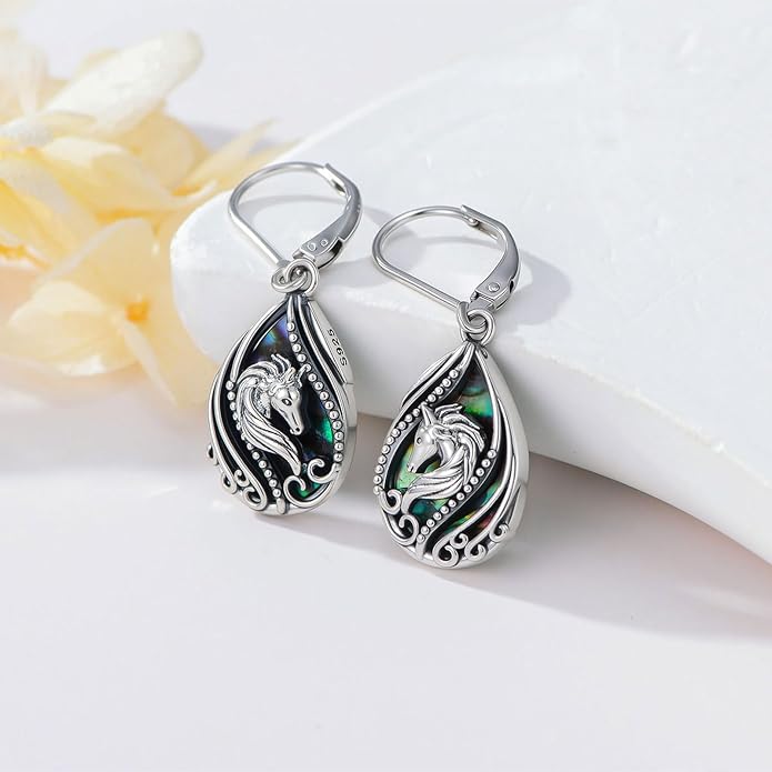 Animal Earrings 925 Sterling Silver Abalone Shell Dangle Drop Earrings Leverback Earrings Cute Animal Jewelry Gifts for Women Girlfriend