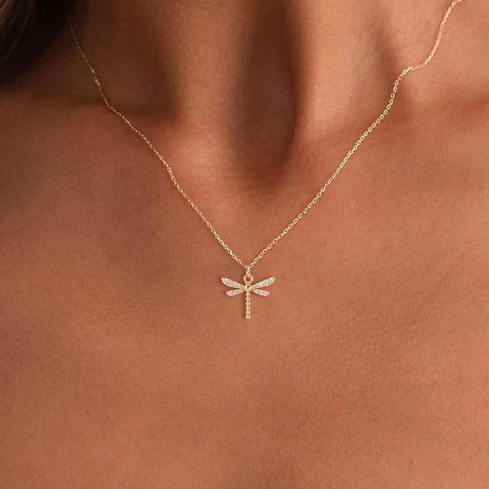 14K Gold Plated Dainty Pendant Butterfly Bead Boot Bee Baseball Flower Compass Airplane Heart Hummingbird Tree Necklace Simple Jewelry Gift for Women