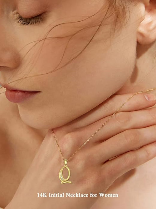 14k Gold Initial Necklace for Women, Solid Gold Moissanite Letter Pendant Necklaces Jewelry for Her Birthday Valentines Day Gifts for Mom Wife Christmas Gifts for Girlfriend Sister