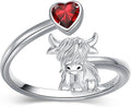 Highland Cow Ring 925 Sterling Silver Adjustable Ring Birthstone Ring Engraved Name Highland Cow Gifts Jewelry for Women