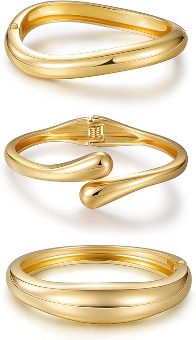 Chunky Gold Bangle Bracelets for Women, Premium Zamak 3 Alloy with 14K PVD Vacuum-Ion Plating & Electrophoretic Finish, Ideal for Parties, Weddings, Christmas & Valentine’s Day Gifts