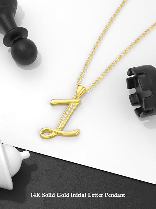 14k Gold Initial Necklace for Women, Solid Gold Moissanite Letter Pendant Necklaces Jewelry for Her Birthday Valentines Day Gifts for Mom Wife Christmas Gifts for Girlfriend Sister