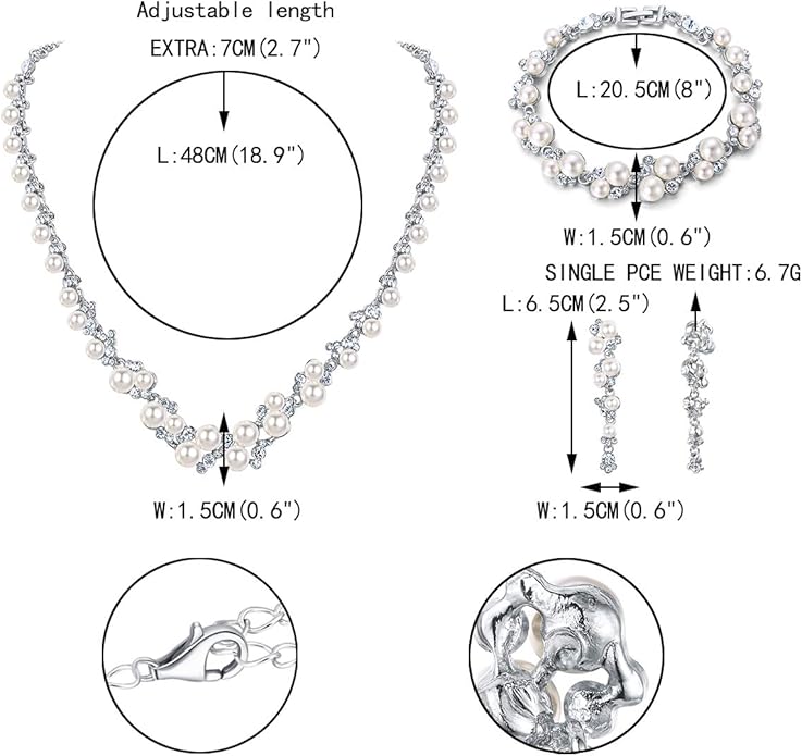 EVER FAITH Simulated Pearl Crystal Bridal Necklace Earrings Bracelet Set Clear