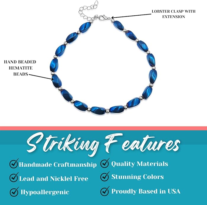 BESHEEK Rainbow Anklet Bracelet Hue Twisted Hematite and Round Artisan Beaded Anklet with Extension Handmade Hypoallergenic Beach Gala Wedding Style Jewelry