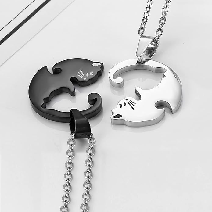Couple Heart Or Cat BFF Best Friend for Girls Puzzle Friendship Pendant Necklaces,316L Stainless Steel