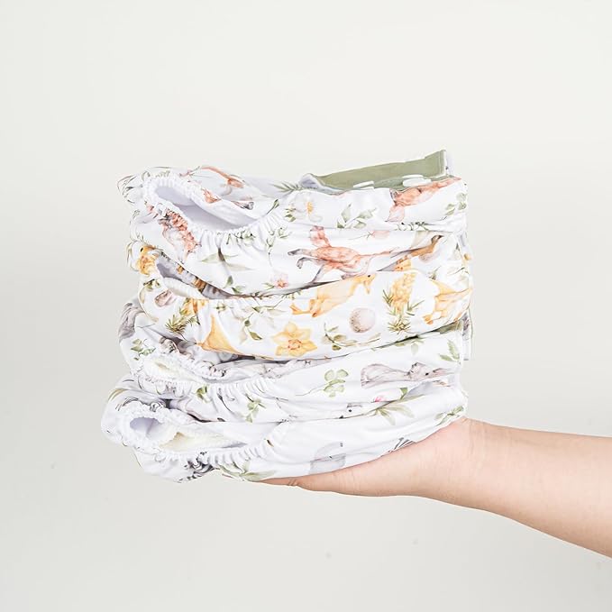 HappyFlute 9 Sets Newborn Baby Cloth Pocket Diapers Adjustable Reusable for Baby Boys and Girls(6-33 pounds,0-3 Years),One Wet Bag+4Diapers and 4Inserts (AD10)