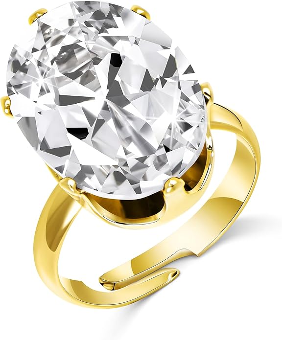 Linawe Cubic Zirconia Imitation Diamond Moissanite Rings for Women, 14K Gold/Rose Gold/Silver Adjustable Chunky Ring, Costume Rhinestone Jewelry for Wedding Engagement