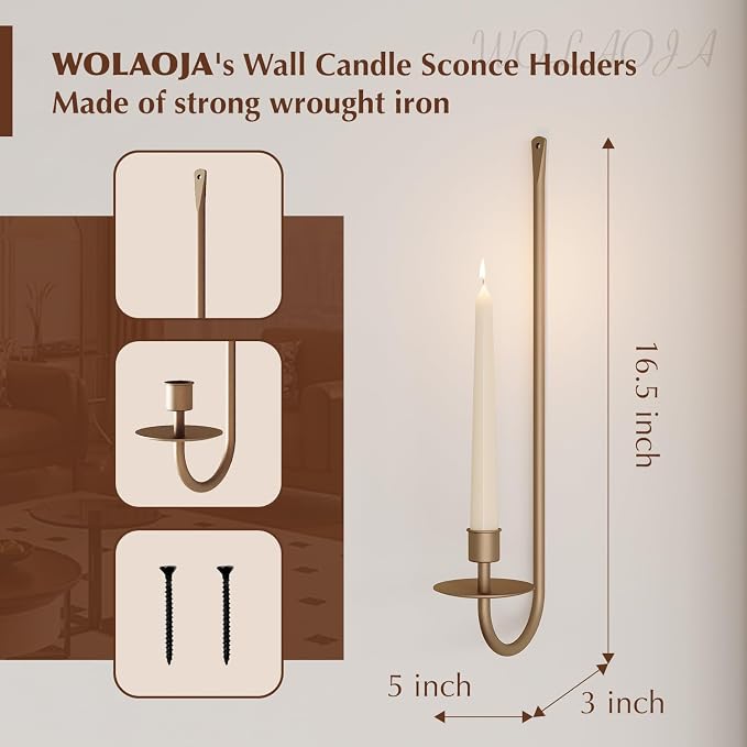 Metal Wall Candle Sconce Holder Set of 2 Wall Mount Candle Holder Pillar Holder - Image 4