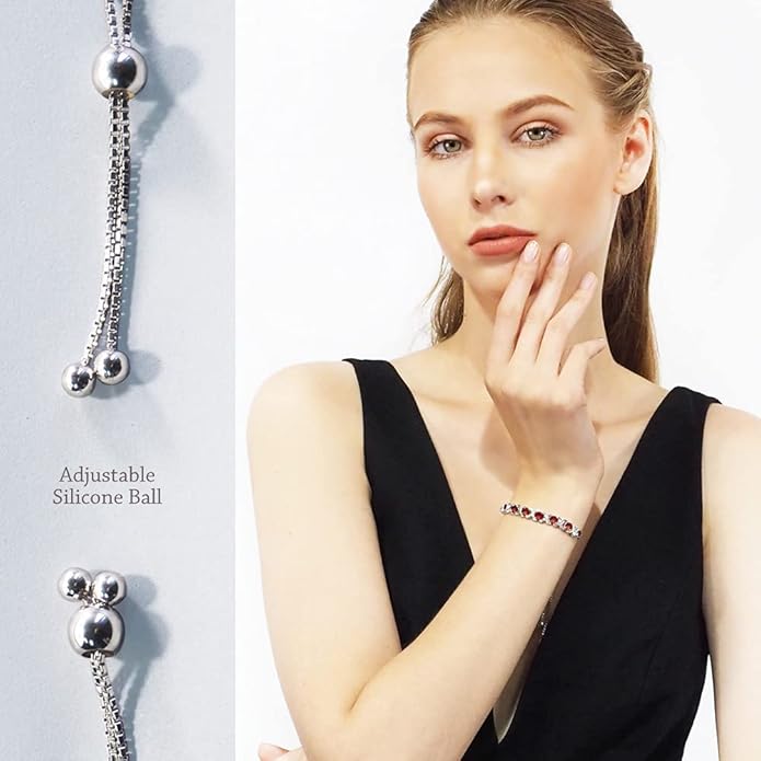 Birthstone Bangle Bracelet for Women Classic Beautiful 925 Sterling Silver Sparkling Gemstone XO Bolo Tennis Bracelet Fine Wrist Jewelry 4.2 Ct, 11"