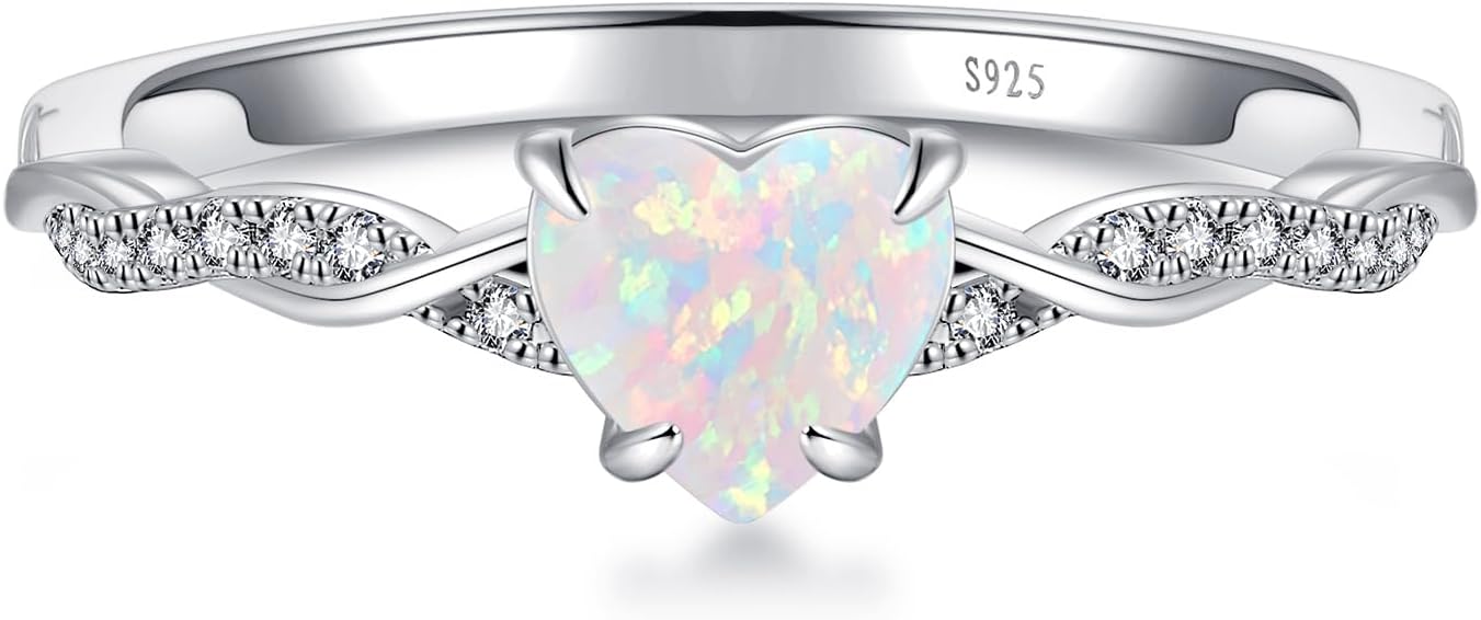 1.25ct Womens Heart Promise Ring, 925 Sterling Silver Heart Cut Created Emerald/Sapphire/Amethyst/Ruby/Cubic Zirconia/Opal Twisted Vine Engagement Ring for Women Size 5-10
