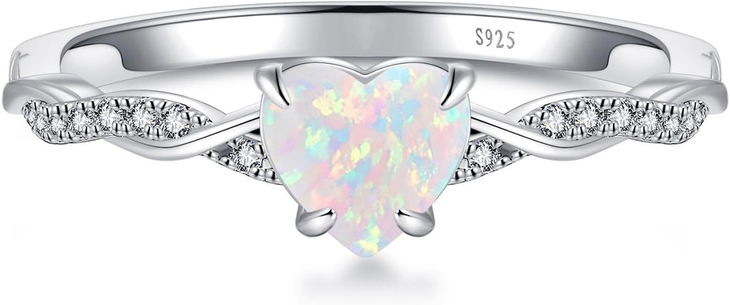1.25ct Womens Heart Promise Ring, 925 Sterling Silver Heart Cut Created Emerald/Sapphire/Amethyst/Ruby/Cubic Zirconia/Opal Twisted Vine Engagement Ring for Women Size 5-10